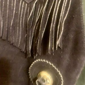 In fashion Genuine Leather Black l polyester lining   fringes Vest Men's Large